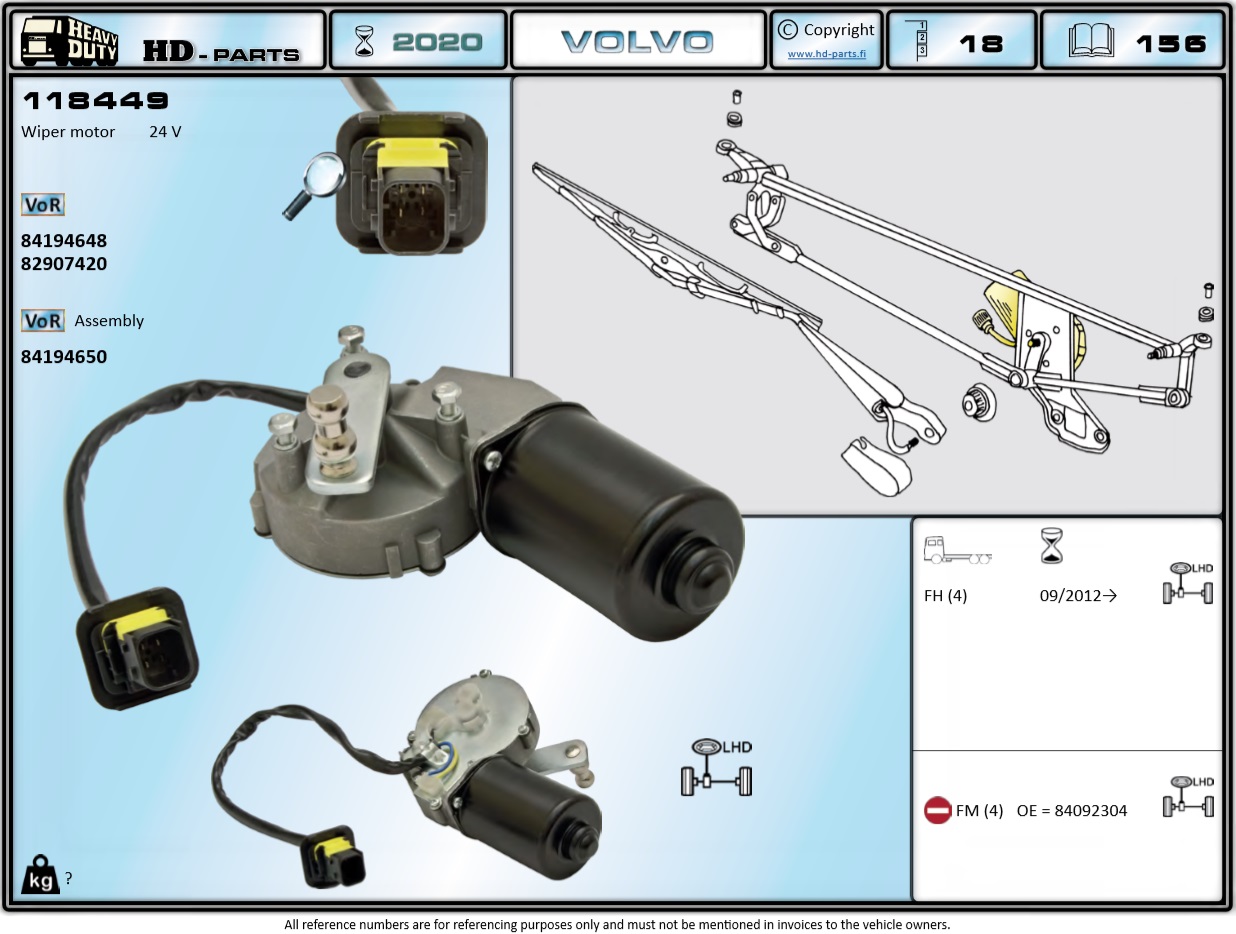 Электродвигатель стеклоочистителя VOLVO FH4 - HD Parts/118449