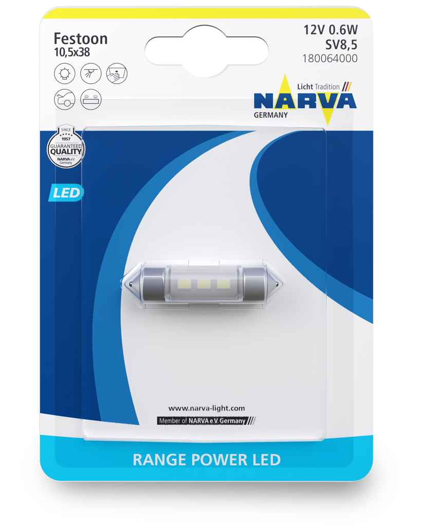 Лампа LED 12V 0,35W SV8,5 LED-FEST 38мм (блистер) Range Power LED - NARVA/180064000
