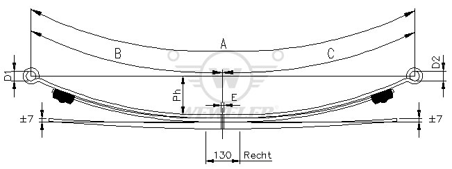 Рессора MB Sprinter/VW 3-лист. зад. 740+750/1х11+1х15,5+1х25/70 S16 S16 - WEWELER/F020T718ZA75