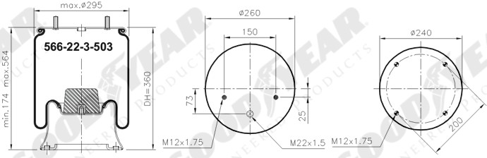 Пневморессора 4022NP03 SAF 2618V метал. стакан под болты - GOODYEAR/SPRINGRIDE/1R11-710