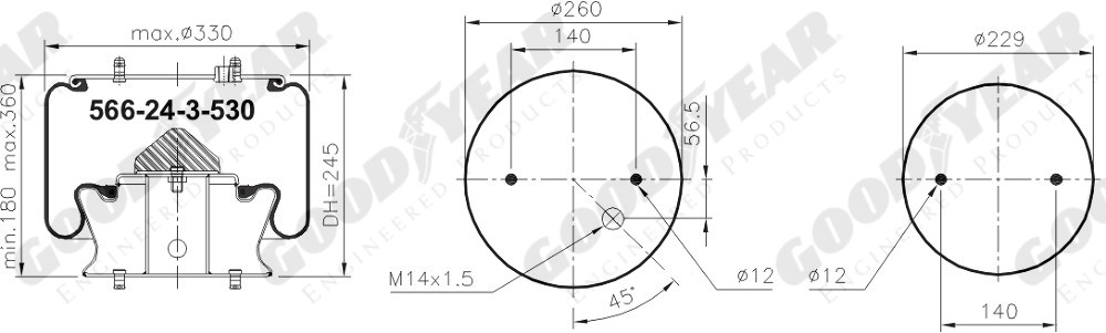 Пневморессора SCANIA-4 bus метал. стакан передн. - GOODYEAR/SPRINGRIDE/1R12-809