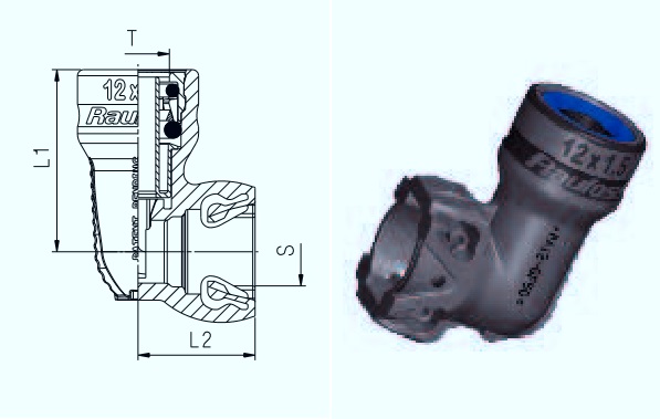 Фитинг Г-образный 8х1,0/S=Regular/L1=33/L2=21, ABC Integral Push-in - RAUFOSS/90308005