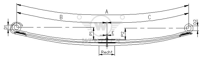 Рессора VOLVO 2-лист. перед. 990х900/2х30х100 сайлентблоки - WEWELER/F022T435ZA75