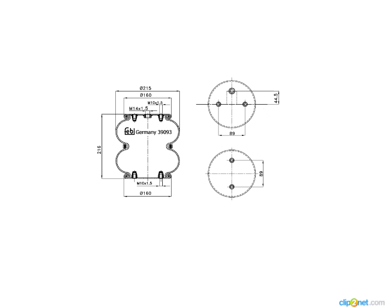 Пневморессора SAF1608 (отв. - Х) сильфон двойной - FEBI/39093