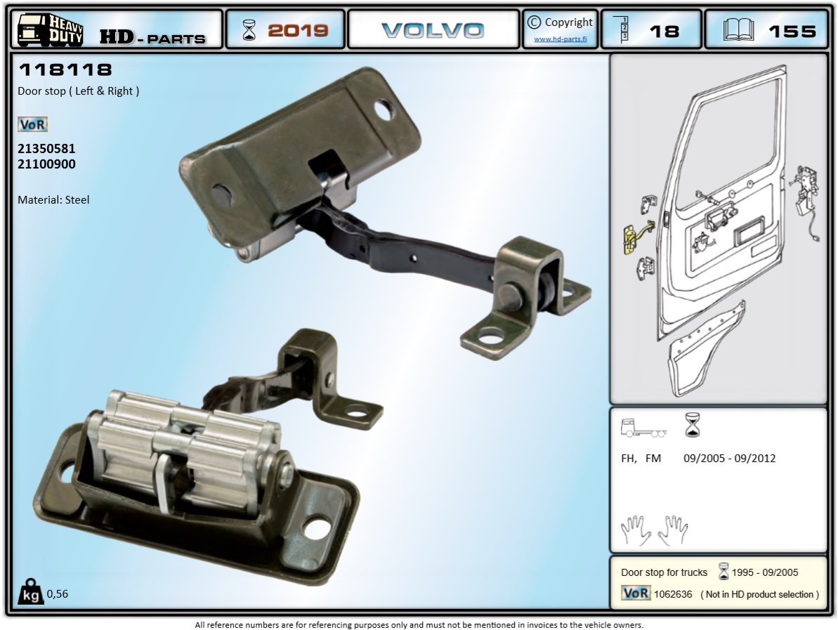 Ограничитель двери VOLVO FH/FM - HD Parts/118118