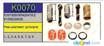 Р/к суппорта KNORR SN5 (напр+болты+пыльн.) - AVTECH/K0070