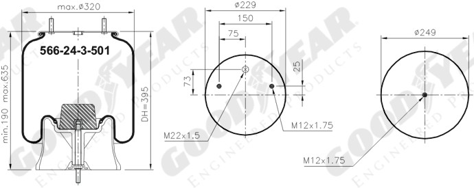 Пневморессора MB/Hendrickson пластик. стакан 1T15MT-9 - GOODYEAR/SPRINGRIDE/1R12-807