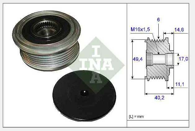 Шкив генератора VW T5/CARAVELLE (обгонная муфта) - INA/535012410