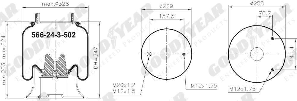Пневморессора 4156NP09 FRUEHAUF/ROR метал. стакан - GOODYEAR/SPRINGRIDE/1R12-706