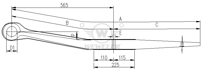 Полурессора SCHMITZ 1-лист. 572х490/1х54х100 (загиб вверх) - WEWELER/F001A037IG75