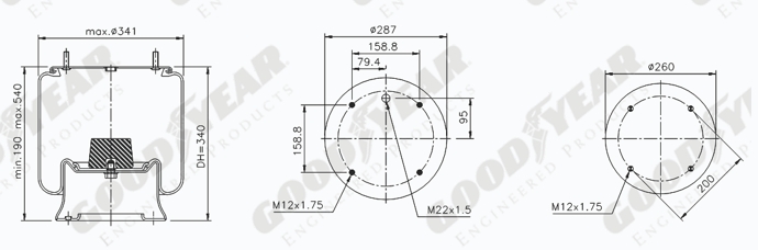 Пневморессора SCHMITZ US07337G1 метал. стакан - GOODYEAR/SPRINGRIDE/1R14-824