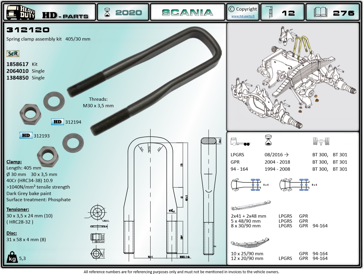 Стремянка М30х125 h=410 плоский верх SCANIA - HD Parts/312120