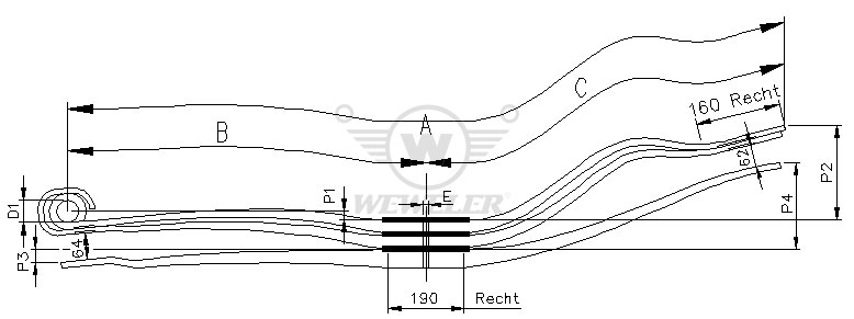 Рессора VOLVO 3-лист. задн. 905х970х2/35х1х45/90 - WEWELER/F022T364ZA75