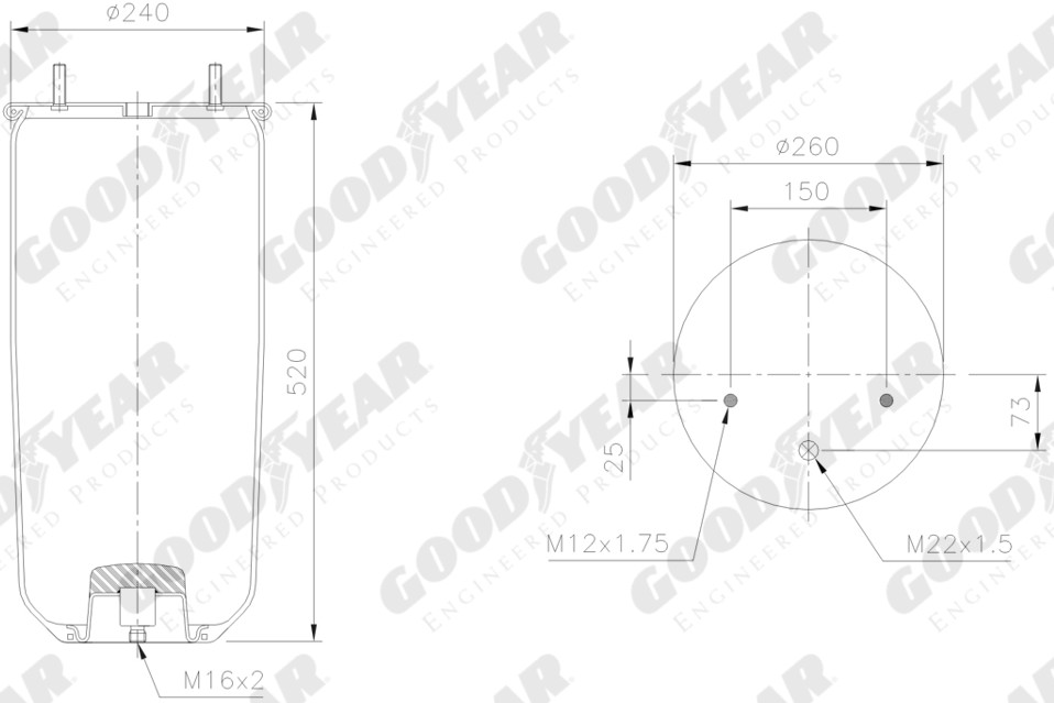 Пневморессора BPW 30 (941MB) без стакана - GOODYEAR/SPRINGRIDE/1R11-700