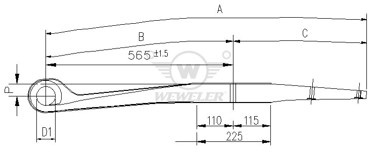 Полурессора SCHMITZ 1-лист. 565х404/1х54х100 загиб вниз - WEWELER/F001A037IK75