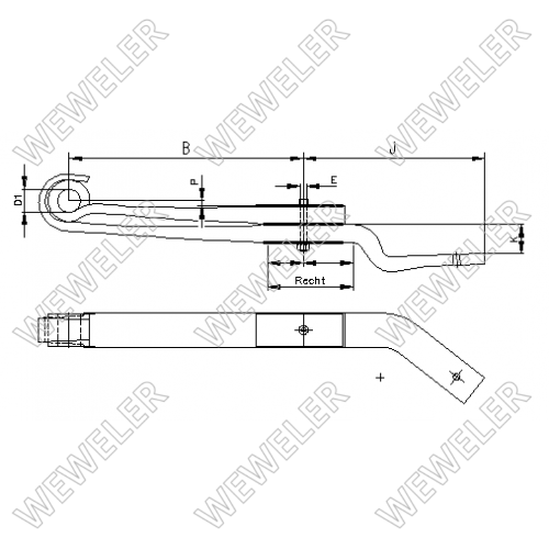 Полурессора RVI 2-лист. зад. прав. 620+480/2x48х90 K=80мм S24 - WEWELER/F023T320ZR75