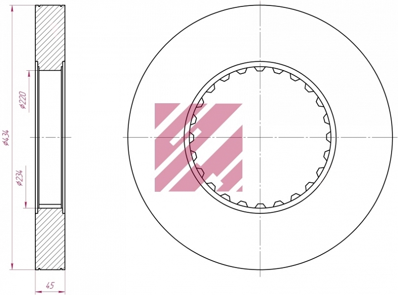 Диск тормозной VOLVO/RVI 434/220x45 невентилир - MARSHALL/M2000005