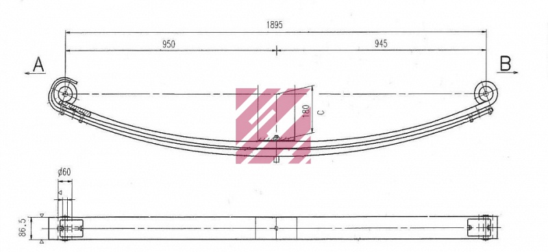 Рессора IVECO 2-лист. перед. 950х950/2х29/90 сайлентблоки - MARSHALL/M1072700