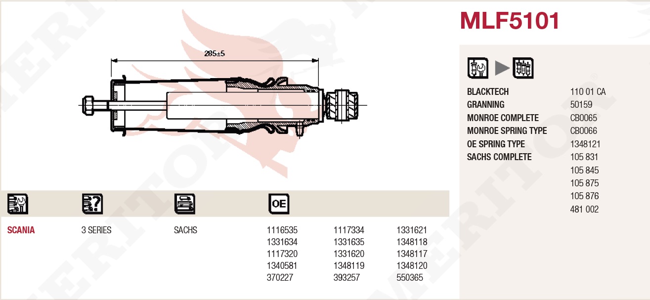 Пневмоподушка кабины SCANIA-3 с амортизатором в сборе - MERITOR/ROR/MLF5101