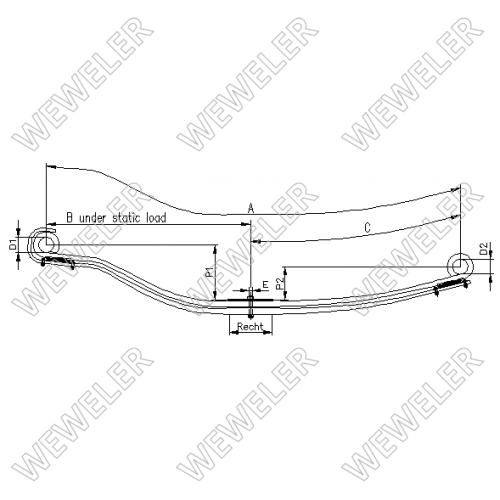 Рессора VOLVO 2-лист. перед. 854х862/1х28+1x29/90 S24 S24 сайлентблоки - WEWELER/F022T475ZA75