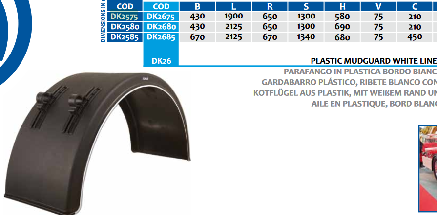 Крыло прицепа 430х1900 для одинарных колес (без хомутов!) - DOMAR/DK2575