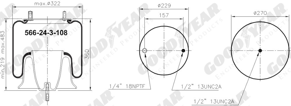 Пневморессора FREIGHTLINER метал. стакан H=395мм - GOODYEAR/SPRINGRIDE/1R12-603