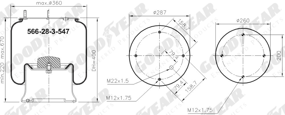 Пневморессора 813MB SAF/TRAILOR/ROR металл. стакан - GOODYEAR/SPRINGRIDE/1R14-705