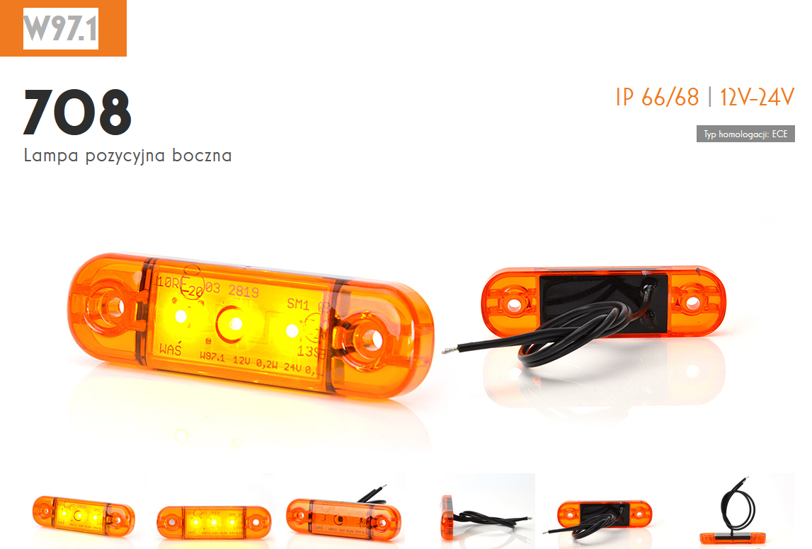 Фонарь габаритный LED 24V/12V/12LED жёлтый 84х24х10мм (3-Led) - WAS/708W971