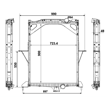 Радиатор VOLVO FM 900х723.4х48мм, с рамкой, (8/1998->9/2005) - NRF/529701