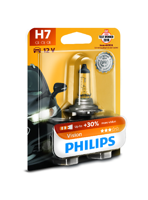 Лампа H7 12V 55W PX26d Vision +30% (блистер 1шт.) - PHILIPS/12972PRB1