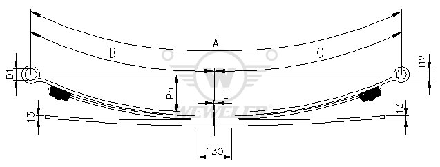 Рессора MB Sprinter/VW 3-лист. задн. 740+750/1х12+1х15,5+1х28/70 S16 S16 - WEWELER/F020T856ZA75