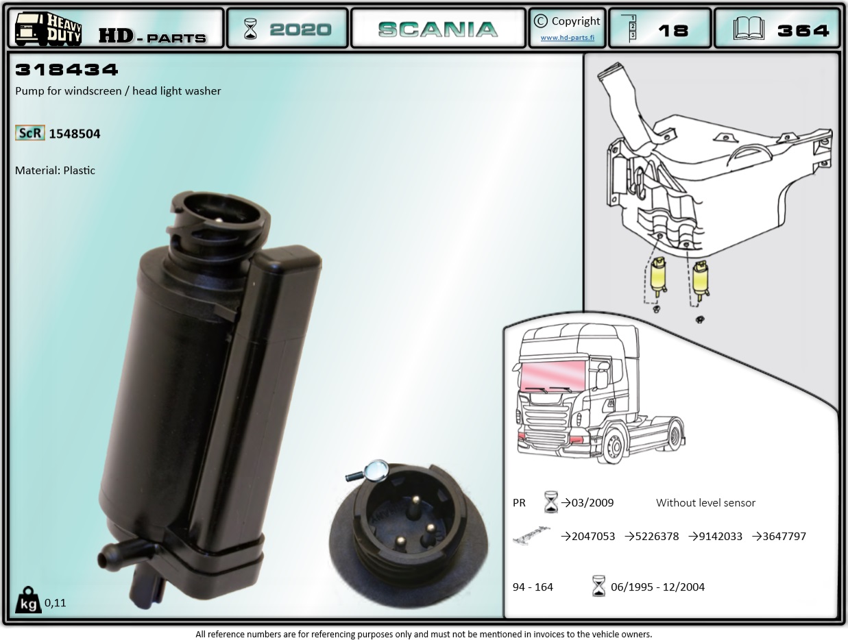 Насос омывателя SCANIA 4/P/R-Serie (new version) - HD Parts/318434