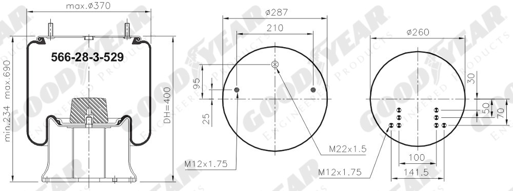 Пневморессора SCHMITZ US04030/оси MB метал. стакан - GOODYEAR/SPRINGRIDE/1R14-823